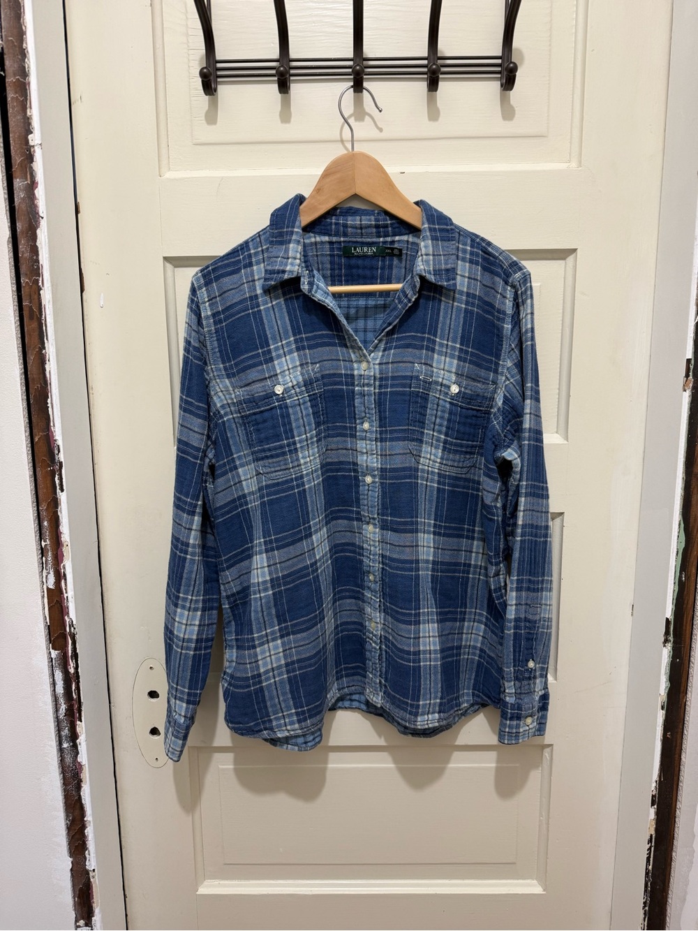 Ralph Lauren Blue and White Plaid Button-Down Shirt